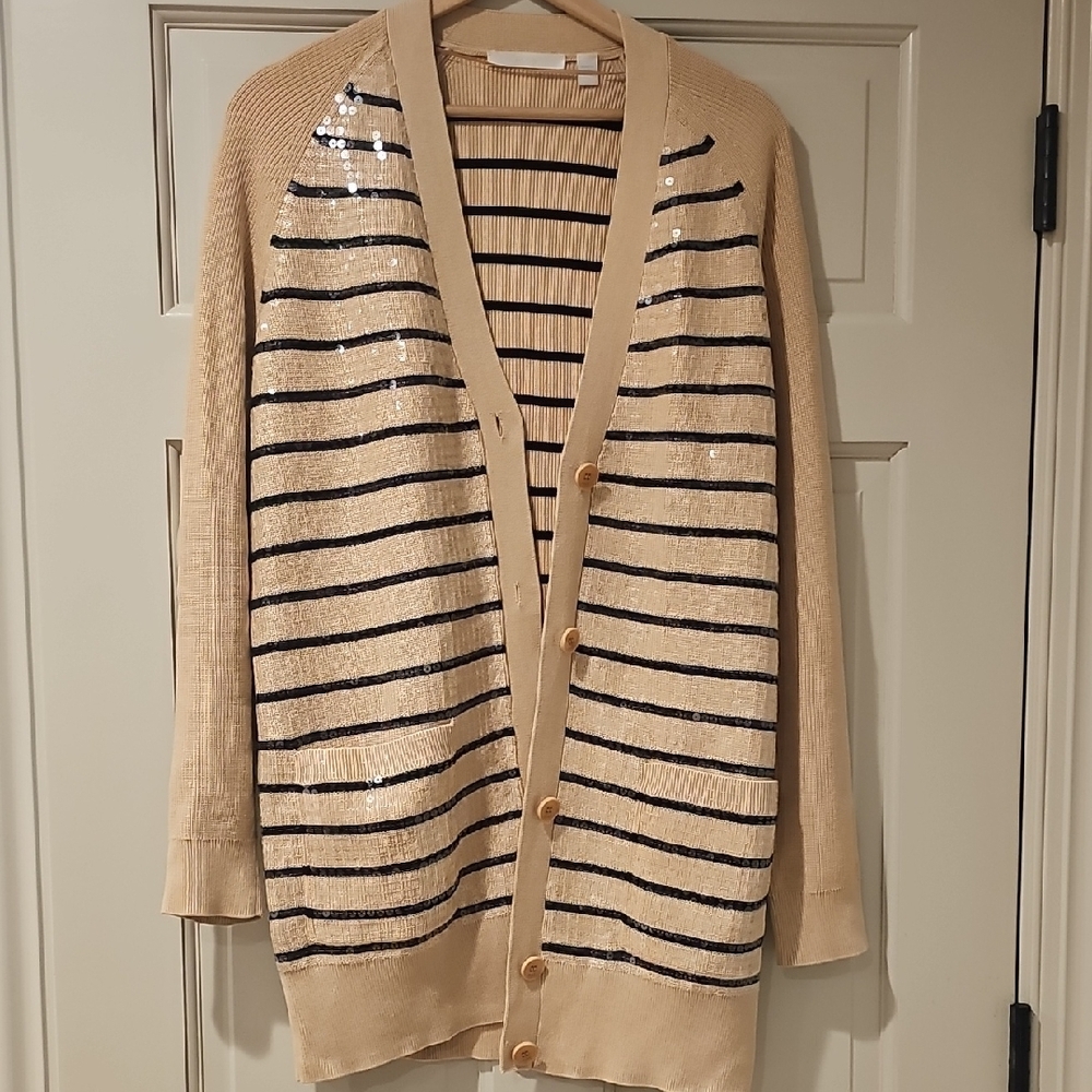 Boss Cream and Black Cardigan Sweater